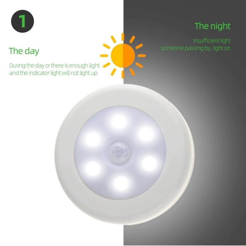 6LED PIR Motion Sensor Night Light LED Human Body Induction Wireless Detector Automatic Light On / Off For Home Bedside Lighting