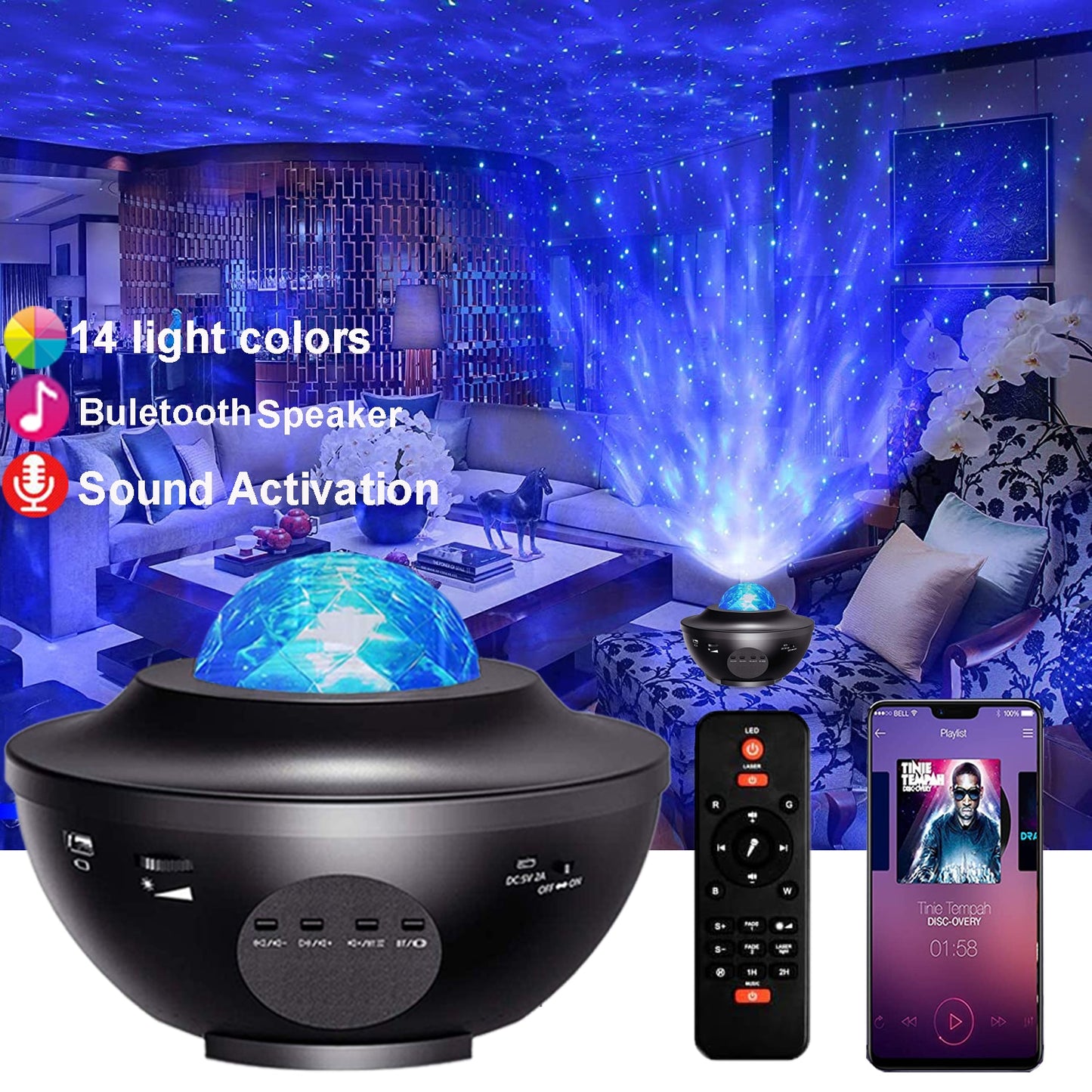 Led  Starry Sky Star Galaxy Projector Night Light Built-in Bluetooth-Speaker For Home Bedroom Decoration Child Kids Present