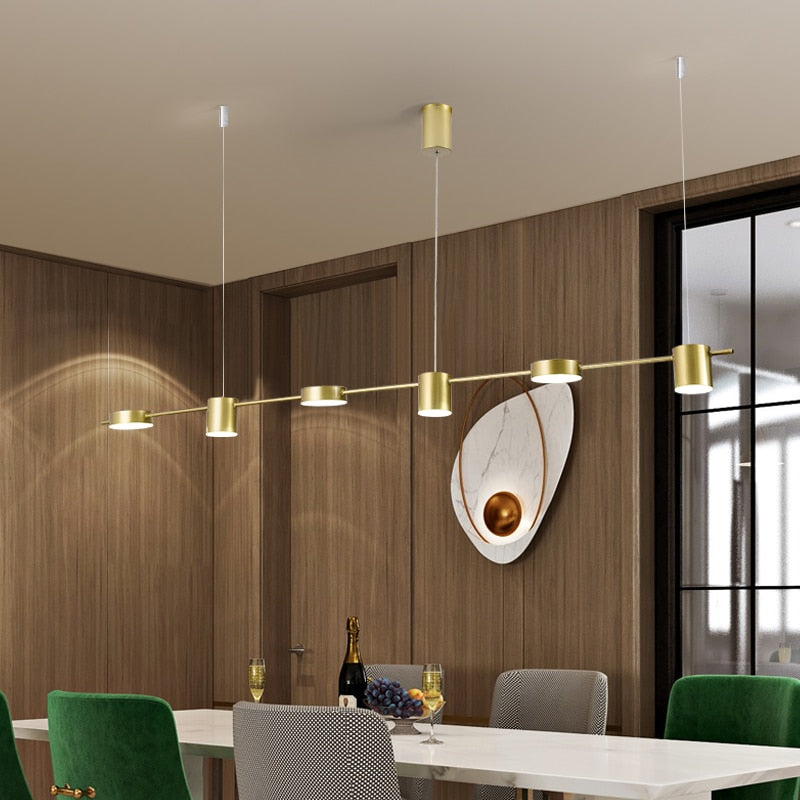 Long Strip Restaurant Chandeliers Nordic Modern Minimalist LED Golden Dining Table Bar Shop Office Cafe Pendent Lighting Lights